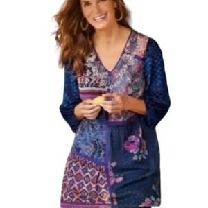 Soft Surroundings Embroidered Patchwork All Together Tunic Top Boho Petite L